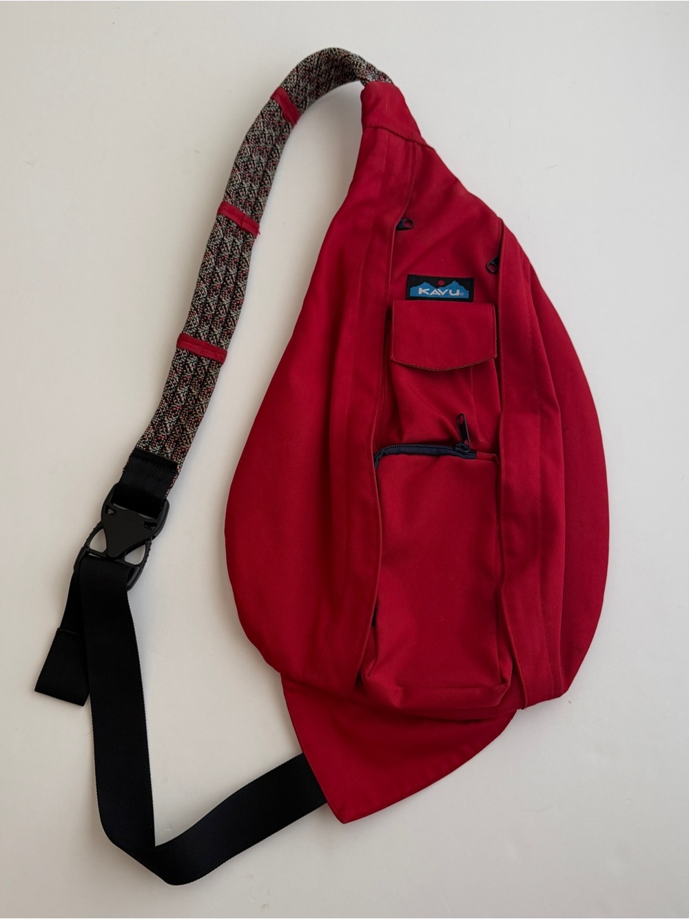 KAVU Rope Sling Bag Bright Red Canvas Crossbody Purse Backpack Hiking Travel